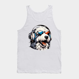 Polish Lowland Sheepdog Smiling DJ with Headphones Tank Top